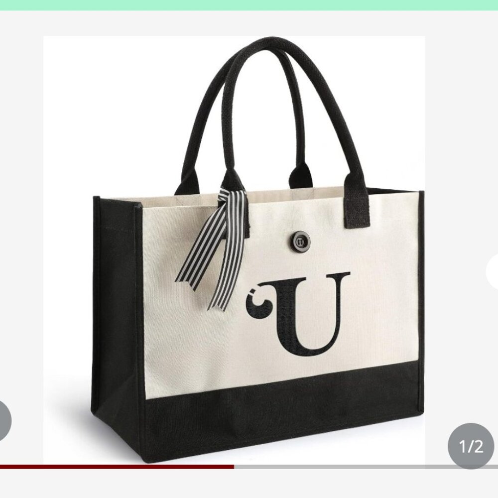 Initial Canvas Tote Bag - Personalized Monogrammed Gift Tote Bag